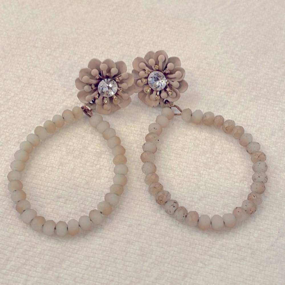 💐5/25 pastel faceted bead hoop teardrop open circle flower statement earrings